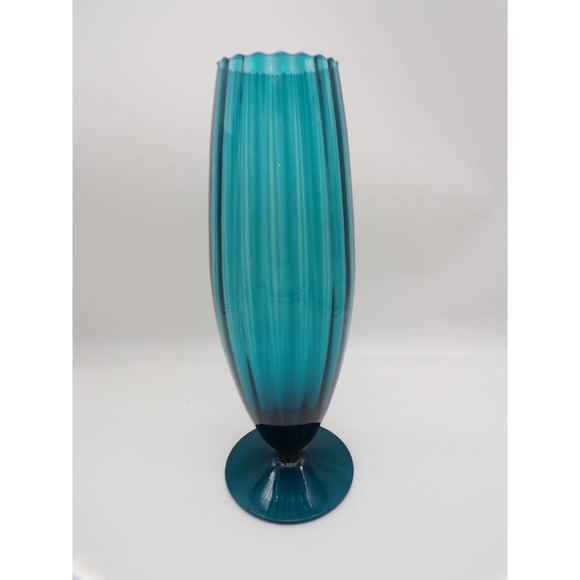 Empoli Other - Lg 14" T Empoli Art Glass Mid-Century Modern Optic Panel Teal Blue Compote Vase